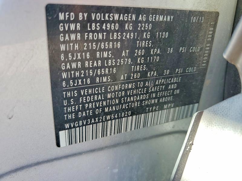 67207896 :رقم المزاد ، WVGBV3AX2EW541820 vin ، 2014 Volkswagen Tiguan مزاد بيع