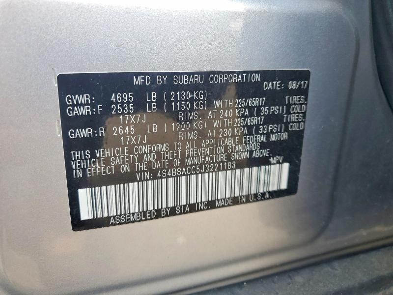 Aukcja sprzedaży 2018 Subaru Outback, vin: 4S4BSACC5J3221183, numer aukcji: 63390556