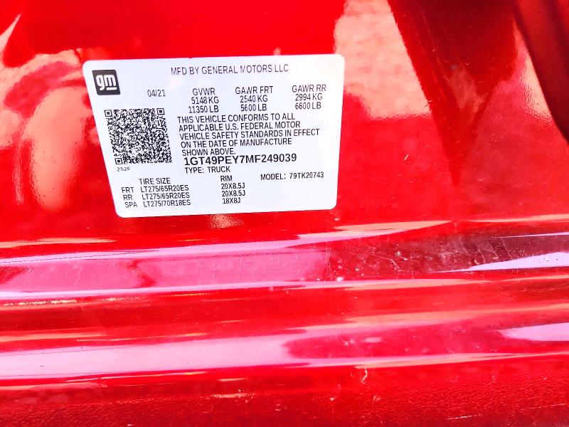 Aukcja sprzedaży 2021 Gmc Sierra, vin: 1GT49PEY7MF249039, numer aukcji: 59899376