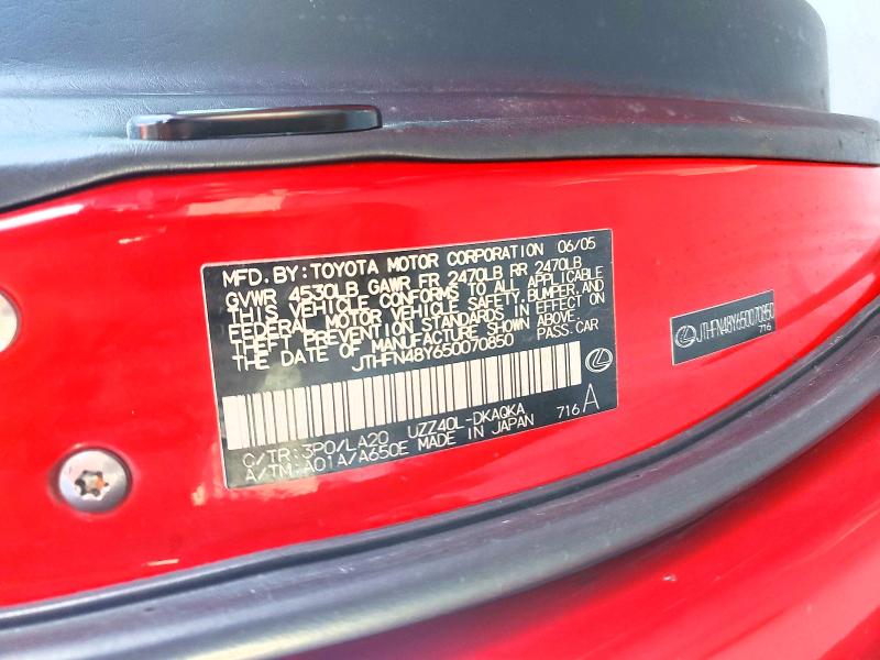 Aukcja sprzedaży 2005 Lexus Sc, vin: JTHFN48Y650070850, numer aukcji: 64581916