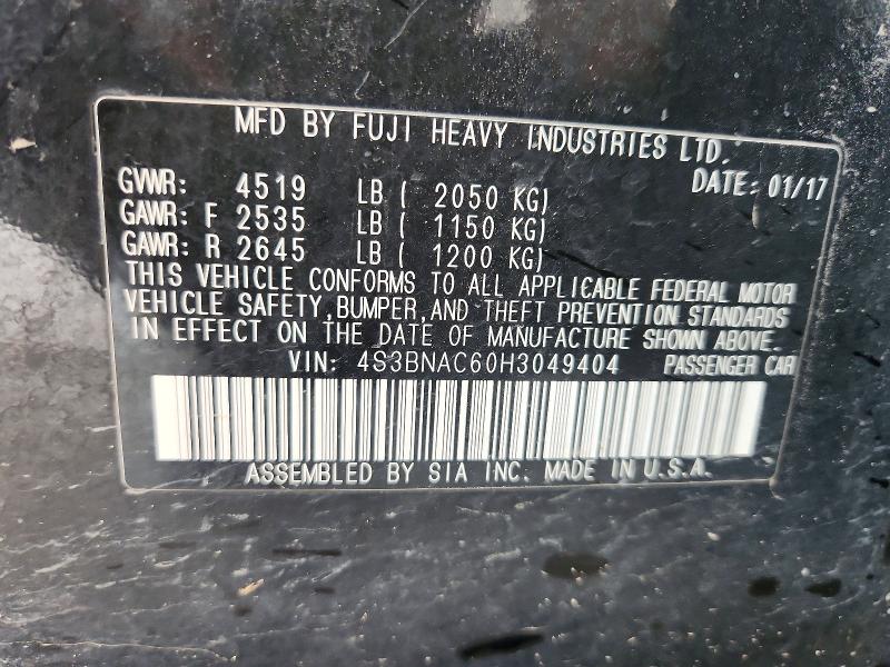 2017 Subaru Legacy მანქანა იყიდება აუქციონზე, vin: 4S3BNAC60H3049404, აუქციონის ნომერი: 64271886