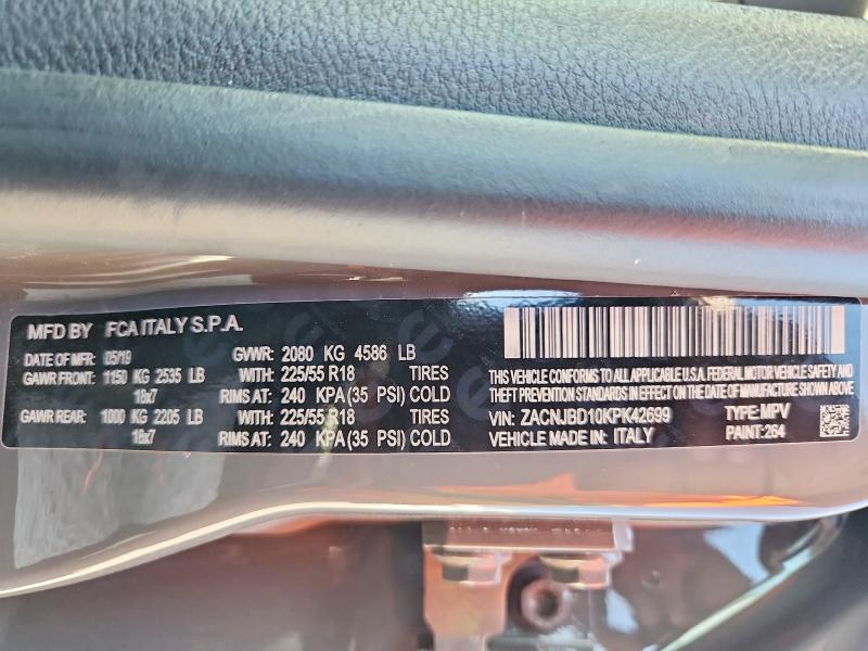 64383706 :رقم المزاد ، ZACNJBD10KPK42699 vin ، 2019 Jeep Renegade مزاد بيع