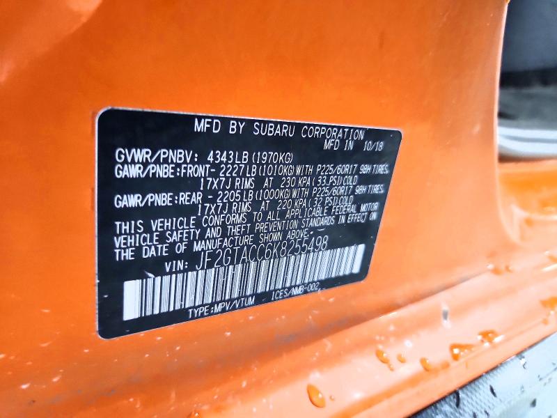 63995966 :رقم المزاد ، JF2GTACC6K8255498 vin ، 2019 Subaru Crosstrek مزاد بيع
