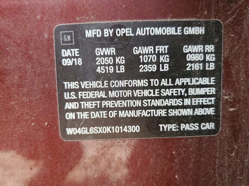 Продаж на аукціоні авто 2019 Buick Regal, vin: W04GL6SX0K1014300, номер лоту: 64102306