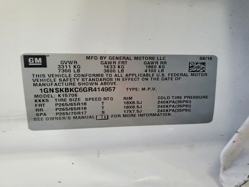 65003526 :رقم المزاد ، 1GNSKBKC6GR414967 vin ، 2016 Chevrolet Tahoe مزاد بيع