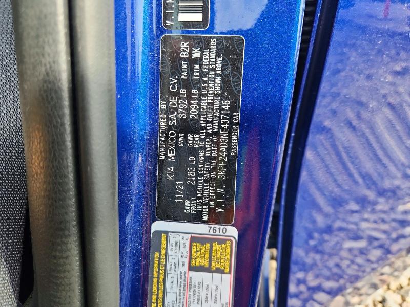 65605266 :رقم المزاد ، 3KPF24AD3NE437146 vin ، 2022 Kia Forte مزاد بيع