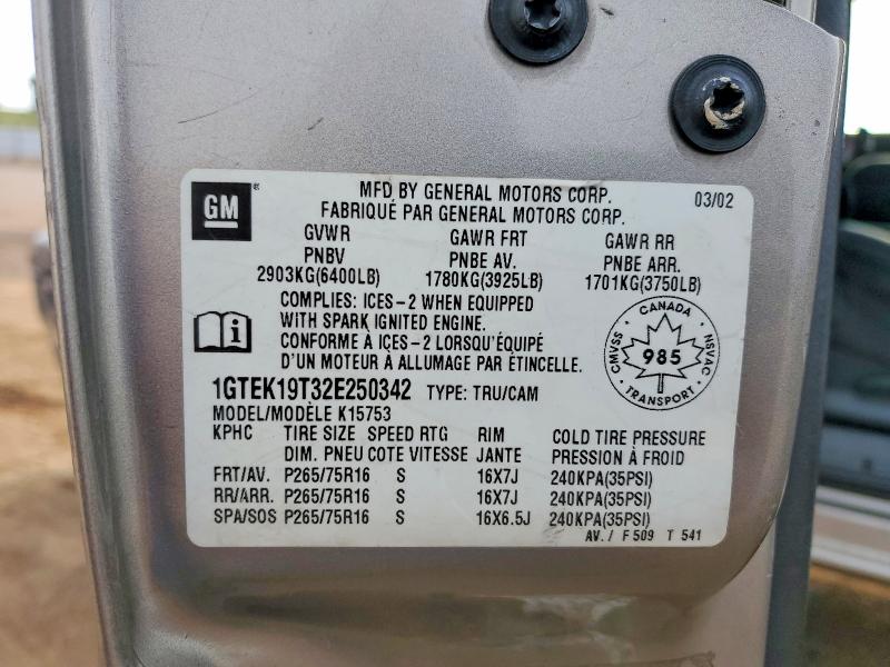 2002 Gmc New Sierra მანქანა იყიდება აუქციონზე, vin: 1GTEK19T32E250342, აუქციონის ნომერი: 64089376