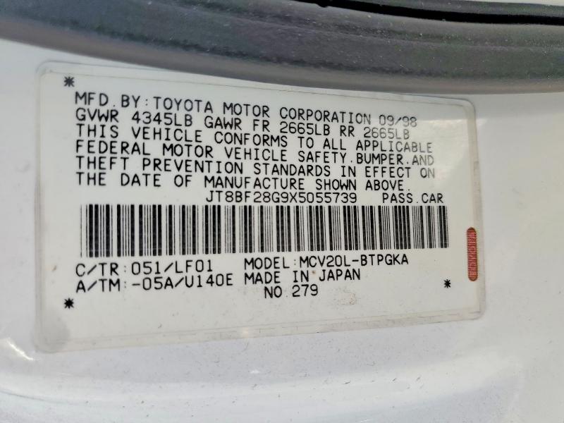 66231656 :رقم المزاد ، JT8BF28G9X5055739 vin ، 1999 Lexus Es مزاد بيع
