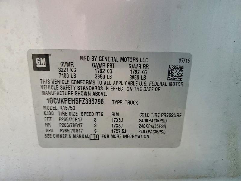 2015 Chevrolet Silverado მანქანა იყიდება აუქციონზე, vin: 1GCVKPEH5FZ386796, აუქციონის ნომერი: 64961796