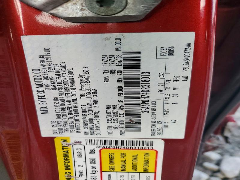 2013 Ford Fusion მანქანა იყიდება აუქციონზე, vin: 3FA6P0H74DR318013, აუქციონის ნომერი: 64894346