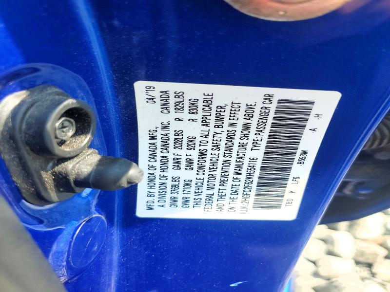 2019 Honda Civic მანქანა იყიდება აუქციონზე, vin: 2HGFC2F62KH554116, აუქციონის ნომერი: 66919116