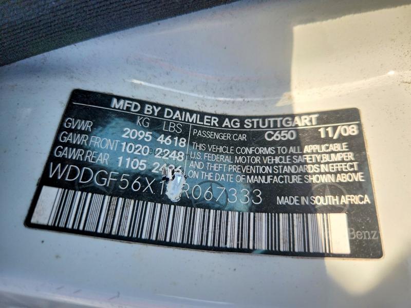 Продаж на аукціоні авто 2009 Mercedes-benz C, vin: WDDGF56X19R067333, номер лоту: 65383436