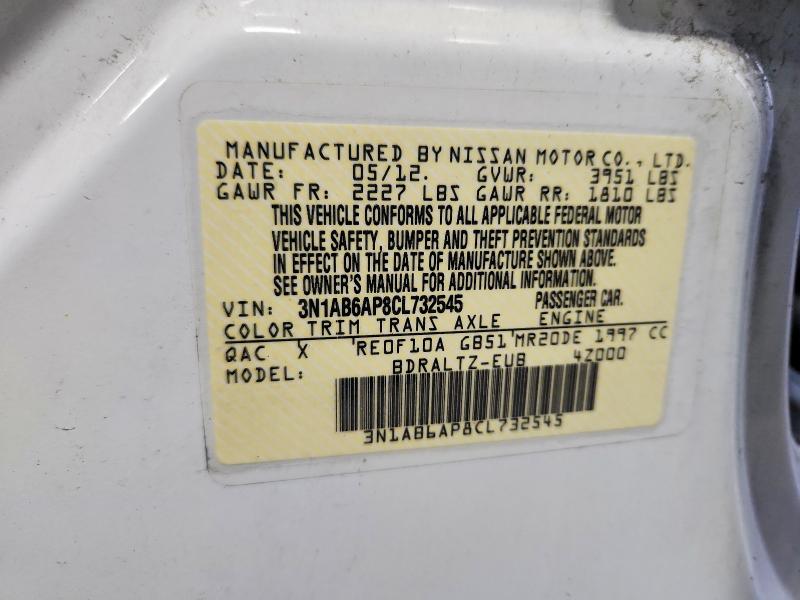 64742576 :رقم المزاد ، 3N1AB6AP8CL732545 vin ، 2012 Nissan Sentra مزاد بيع