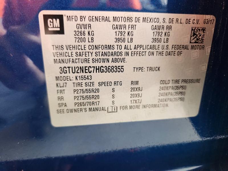 2017 Gmc Sierra მანქანა იყიდება აუქციონზე, vin: 3GTU2NEC7HG368355, აუქციონის ნომერი: 64006686
