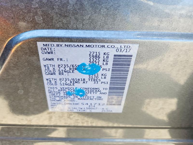 2017 Infiniti Qx60 მანქანა იყიდება აუქციონზე, vin: 5N1DL0MN3HC541712, აუქციონის ნომერი: 65238046
