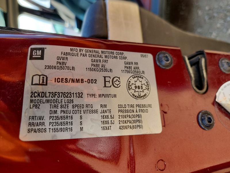 2007 Pontiac Torrent მანქანა იყიდება აუქციონზე, vin: 2CKDL73F376231132, აუქციონის ნომერი: 67013196
