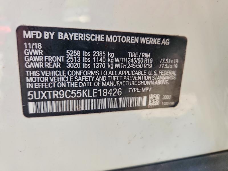 Aukcja sprzedaży 2019 Bmw X3, vin: 5UXTR9C55KLE18426, numer aukcji: 63641036