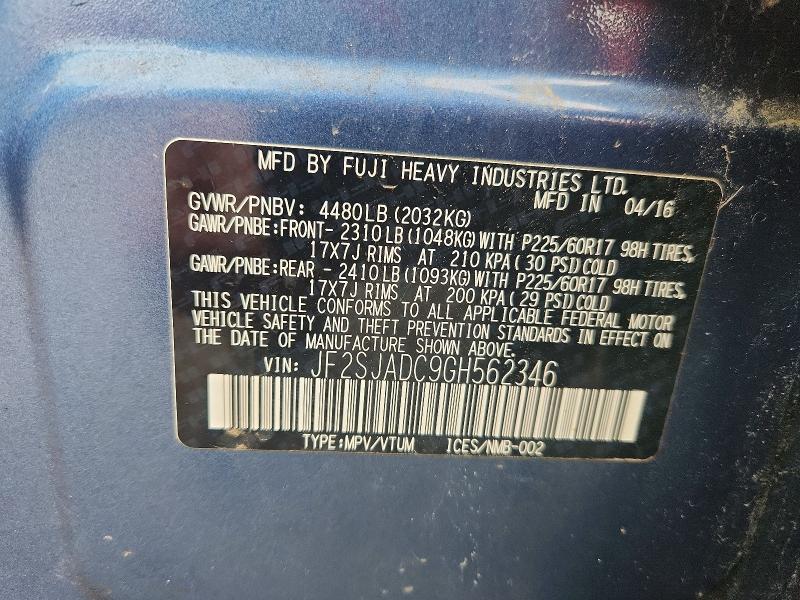 65097676 :رقم المزاد ، JF2SJADC9GH562346 vin ، 2016 Subaru Forester مزاد بيع