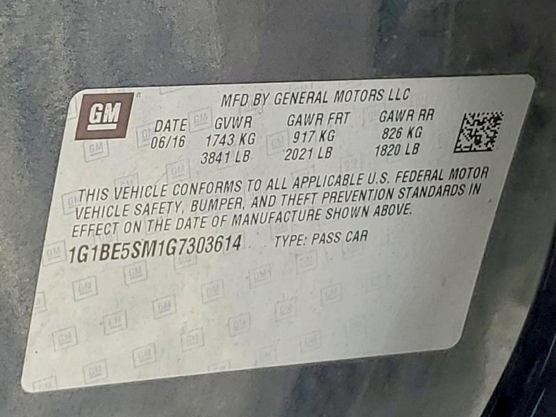 63942416 :رقم المزاد ، 1G1BE5SM1G7303614 vin ، 2016 Chevrolet Cruze مزاد بيع