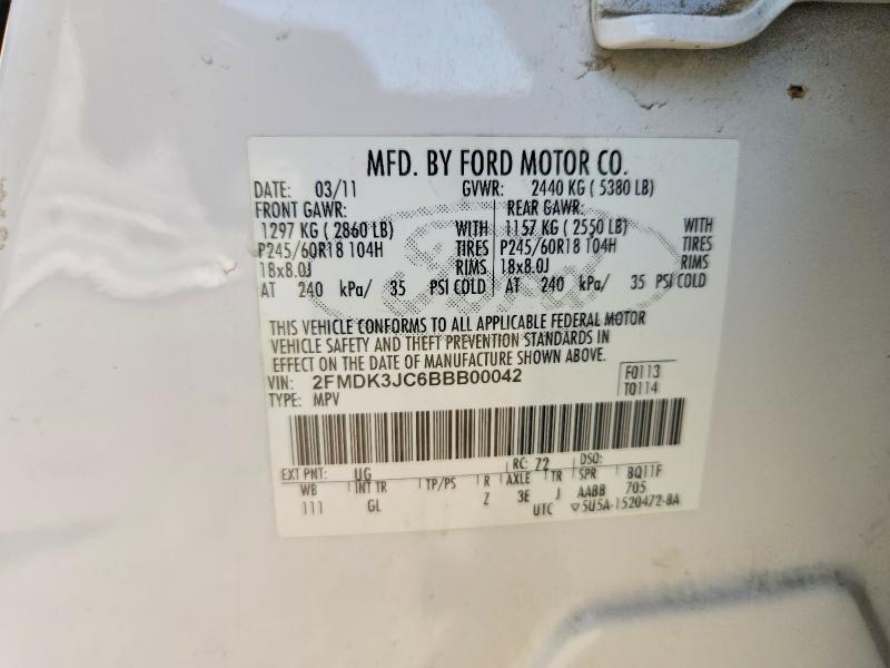 Продаж на аукціоні авто 2011 Ford Edge, vin: 2FMDK3JC6BBB00042, номер лоту: 66235766