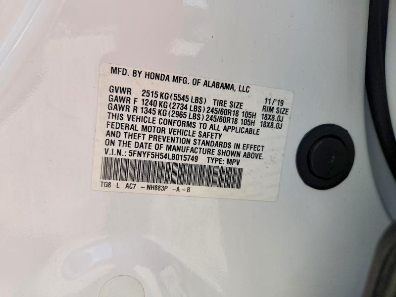 65625596 :رقم المزاد ، 5FNYF5H54LB015749 vin ، 2020 Honda Pilot مزاد بيع