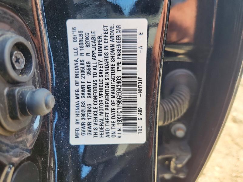 2016 Honda Civic მანქანა იყიდება აუქციონზე, vin: 19XFC1F96GE043403, აუქციონის ნომერი: 66048976