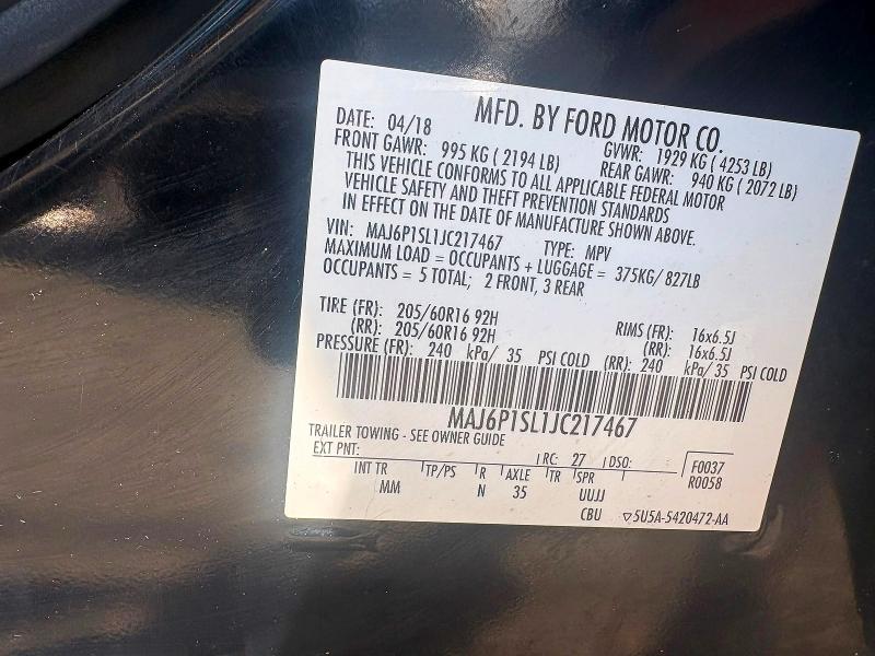 Aukcja sprzedaży 2018 Ford Ecosport, vin: MAJ6P1SL1JC217467, numer aukcji: 67134006