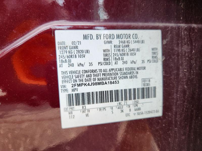 Aukcja sprzedaży 2021 Ford Edge, vin: 2FMPK4J98MBA18453, numer aukcji: 64092256