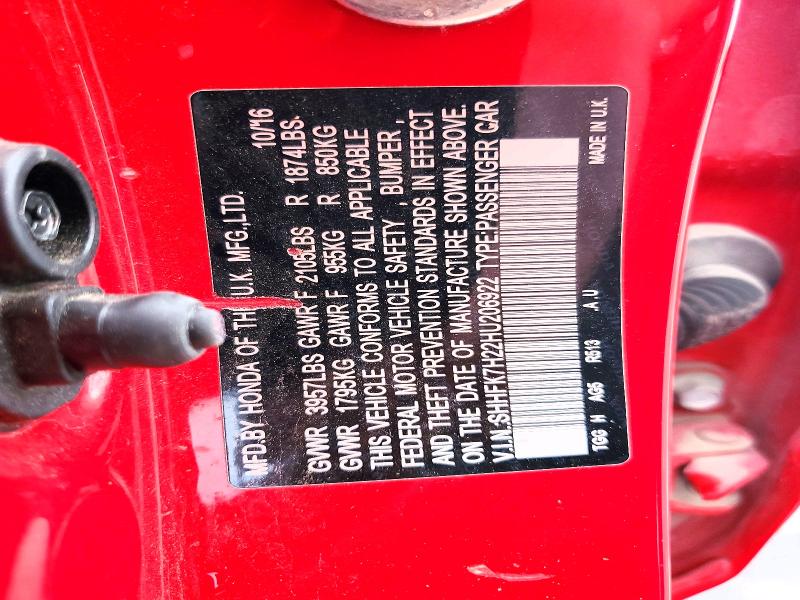65935016 :رقم المزاد ، SHHFK7H22HU206922 vin ، 2017 Honda Civic مزاد بيع