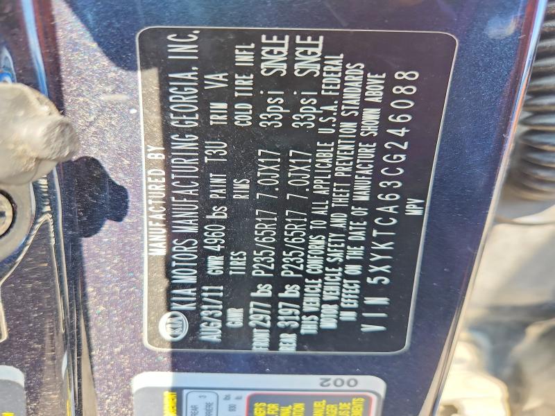Aukcja sprzedaży 2012 Kia Sorento, vin: 5XYKTCA63CG246088, numer aukcji: 62390256