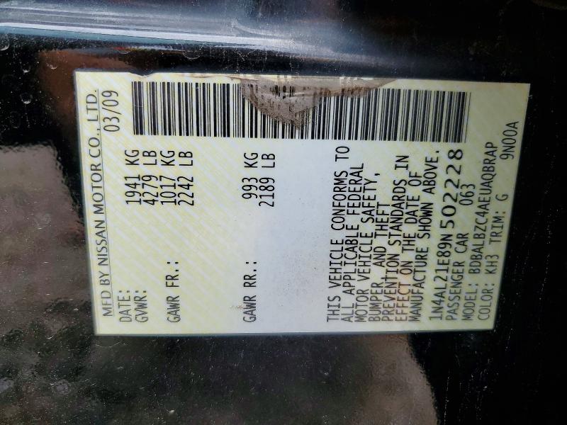 Продаж на аукціоні авто 2009 Nissan Altima, vin: 1N4AL21E89N502228, номер лоту: 63756136