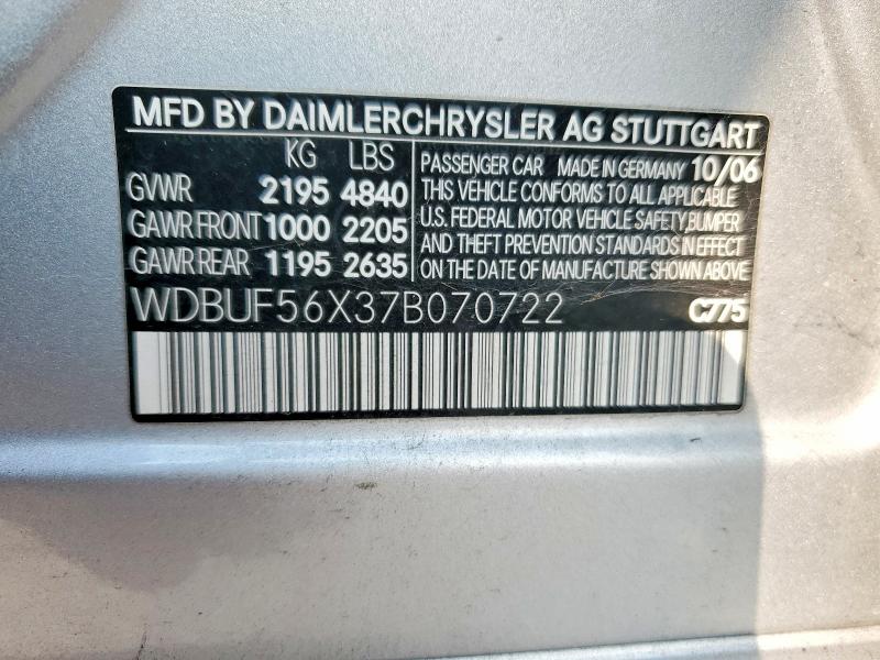 67204086 :رقم المزاد ، WDBUF56X37B070722 vin ، 2007 Mercedes-benz E مزاد بيع