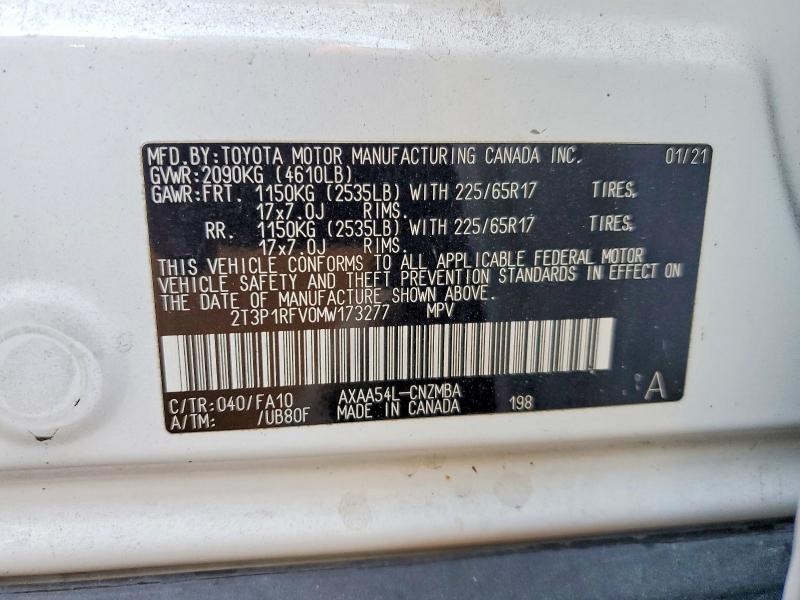 63713786 :رقم المزاد ، 2T3P1RFV0MW173277 vin ، 2021 Toyota Rav4 مزاد بيع
