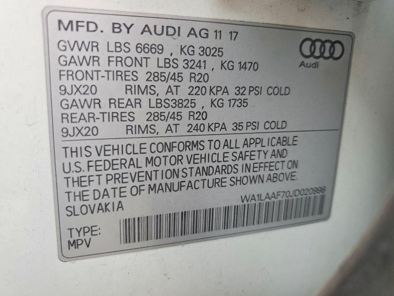 64368666 :رقم المزاد ، WA1LAAF70JD020998 vin ، 2018 Audi Q7 مزاد بيع
