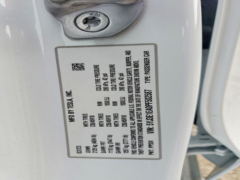 Продаж на аукціоні авто 2023 Tesla Model 3, vin: 5YJ3E1EA0PF502587, номер лоту: 63430236
