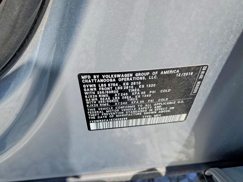 Продаж на аукціоні авто 2019 Volkswagen Atlas, vin: 1V2WR2CA1KC526296, номер лоту: 65190456