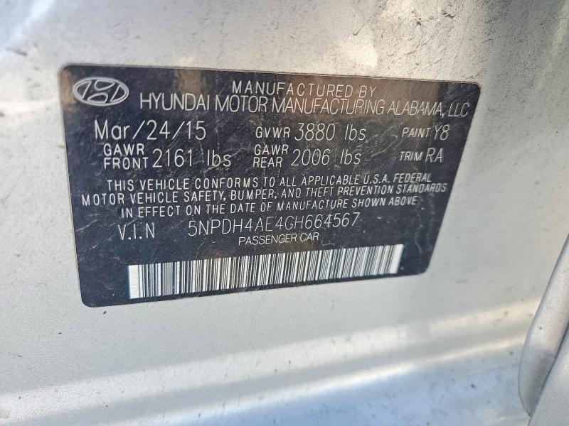 Aukcja sprzedaży 2016 Hyundai Elantra, vin: 5NPDH4AE4GH664567, numer aukcji: 65159326