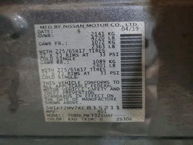 Aukcja sprzedaży 2019 Nissan Rogue, vin: 5N1AT2MV7KC815211, numer aukcji: 63994246