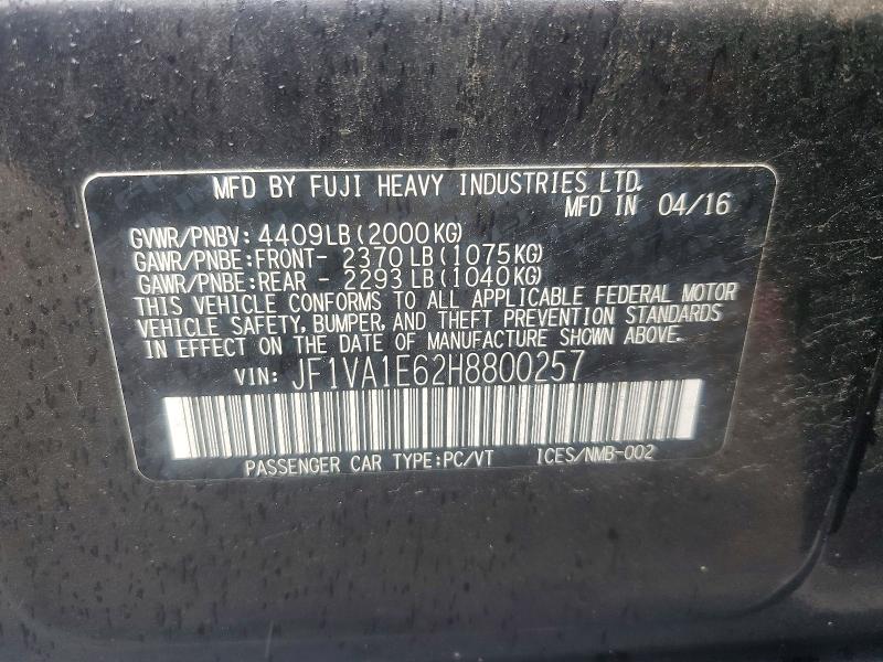2017 Subaru Wrx მანქანა იყიდება აუქციონზე, vin: JF1VA1E62H8800257, აუქციონის ნომერი: 64050136