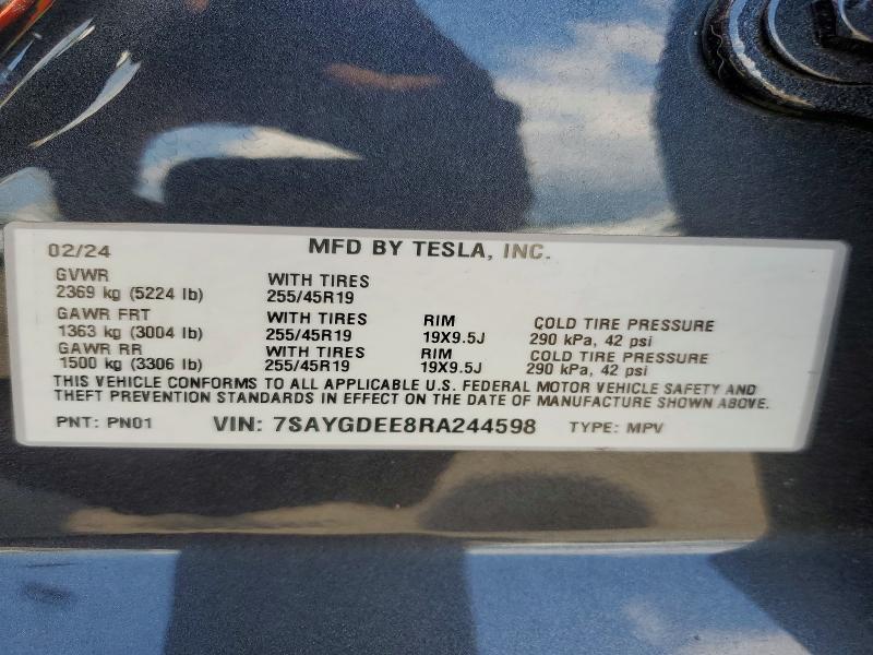 Aukcja sprzedaży 2024 Tesla Model Y, vin: 7SAYGDEE8RA244598, numer aukcji: 65031246