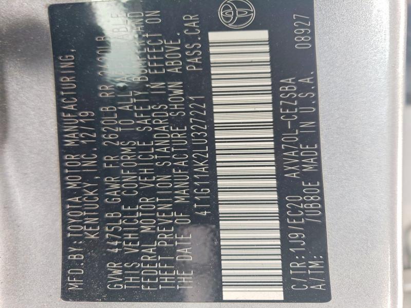 67133826 :رقم المزاد ، 4T1G11AK2LU327221 vin ، 2020 Toyota Camry مزاد بيع