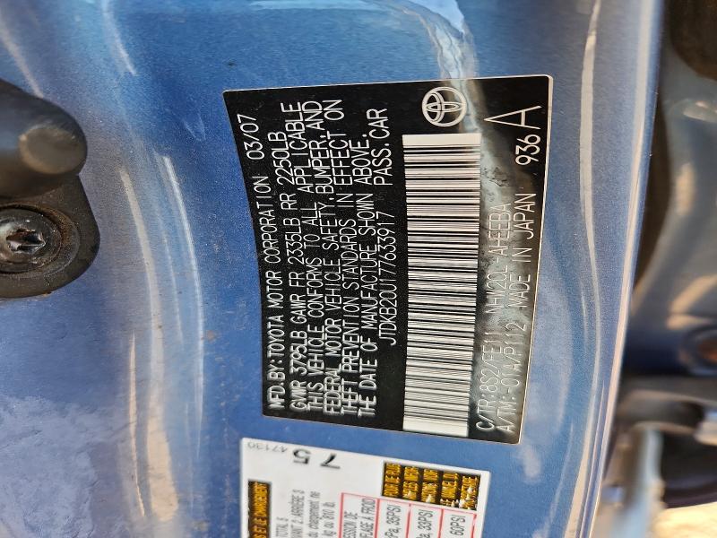 66976676 :رقم المزاد ، JTDKB20U177633917 vin ، 2007 Toyota Prius مزاد بيع