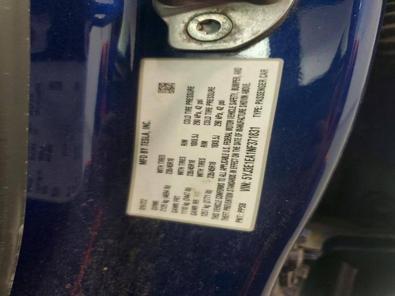 2022 Tesla Model 3 მანქანა იყიდება აუქციონზე, vin: 5YJ3E1EA1NF371831, აუქციონის ნომერი: 66501026