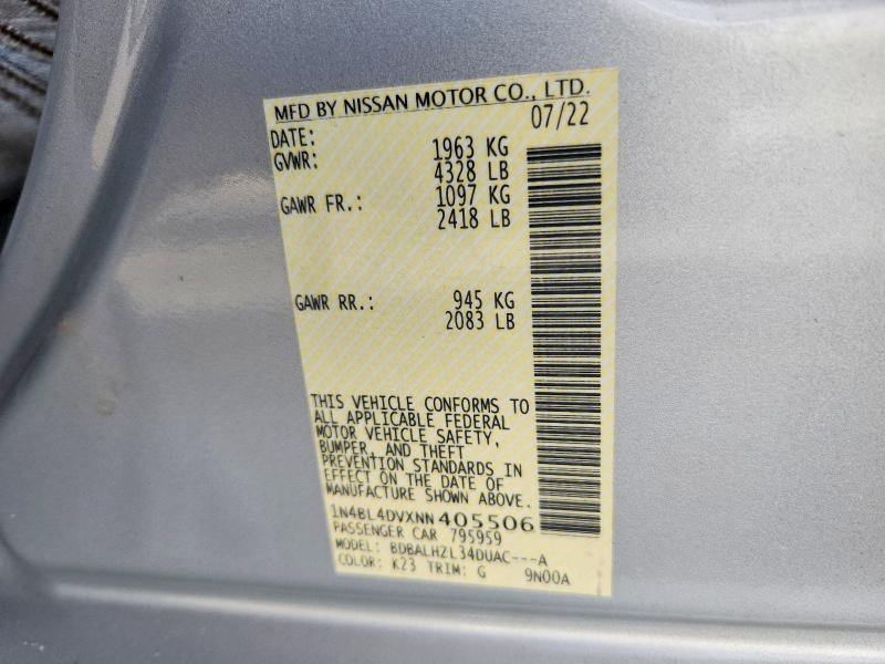 65657146 :رقم المزاد ، 1N4BL4DVXNN405506 vin ، 2022 Nissan Altima مزاد بيع