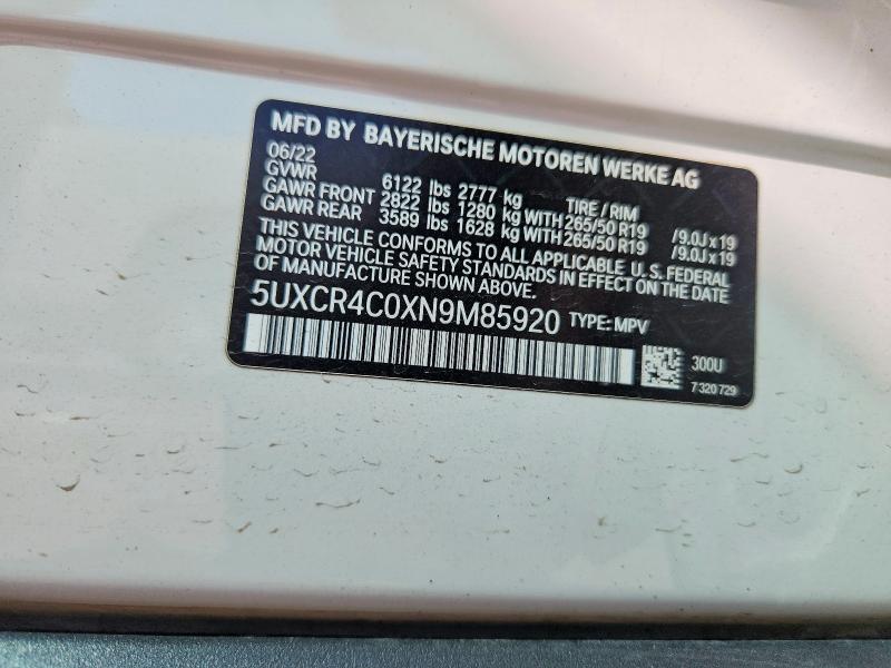 Aukcja sprzedaży 2022 Bmw X5, vin: 5UXCR4C0XN9M85920, numer aukcji: 65053856