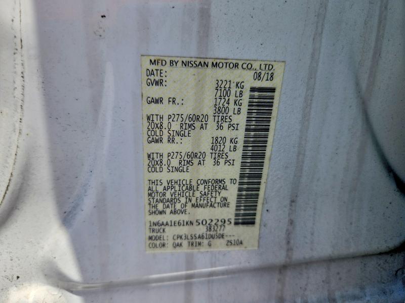 Продажа на аукционе авто 2019 Nissan Titan, vin: 1N6AA1E61KN502295, номер лота: 64956426