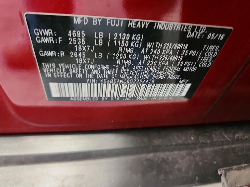 Aukcja sprzedaży 2016 Subaru Outback, vin: 4S4BSANC6G3354475, numer aukcji: 65225916