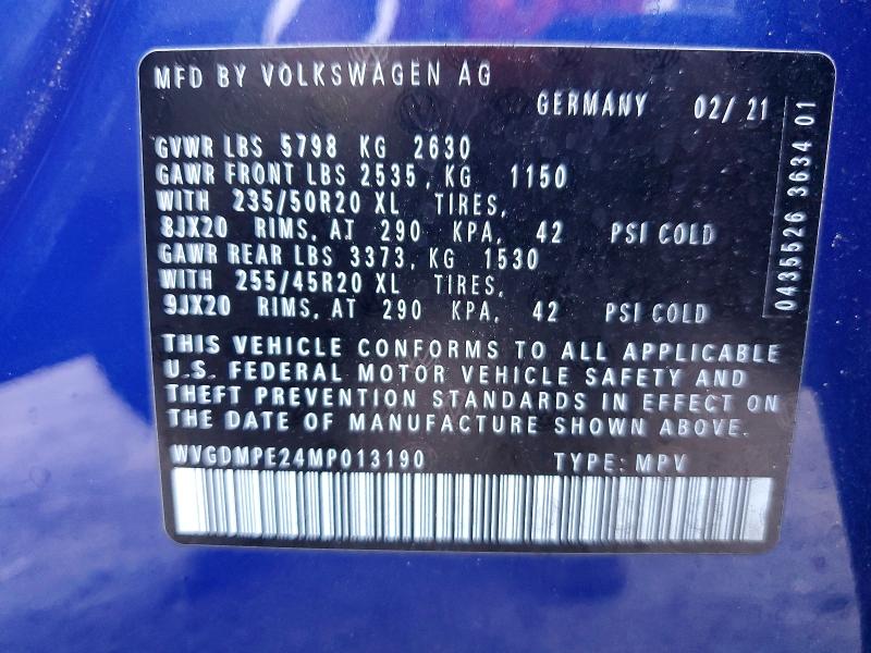 Продаж на аукціоні авто 2021 Volkswagen Id.4, vin: WVGDMPE24MP013190, номер лоту: 63704416