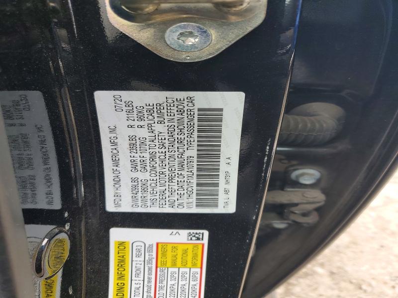 Aukcja sprzedaży 2020 Honda Accord, vin: 1HGCV1F1XLA107979, numer aukcji: 65644466