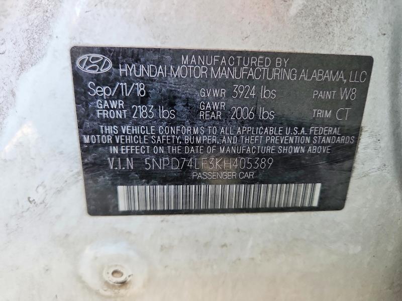 Продаж на аукціоні авто 2019 Hyundai Elantra, vin: 5NPD74LF3KH405389, номер лоту: 66253666